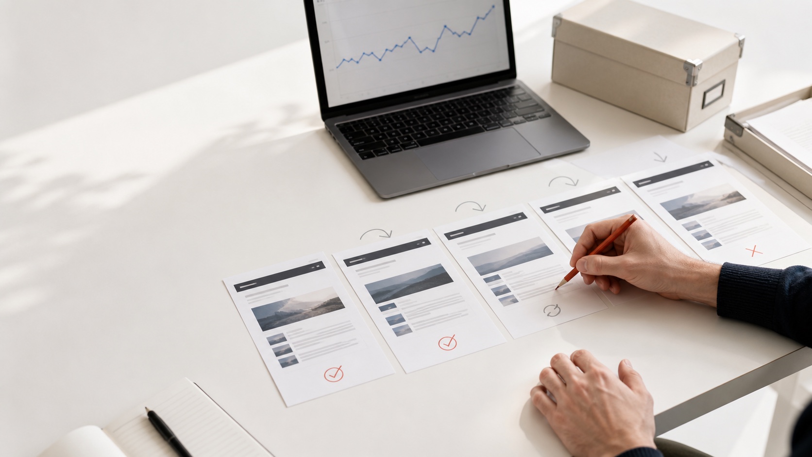 Editor comparing an existing ranking page with an updated version and search evidence