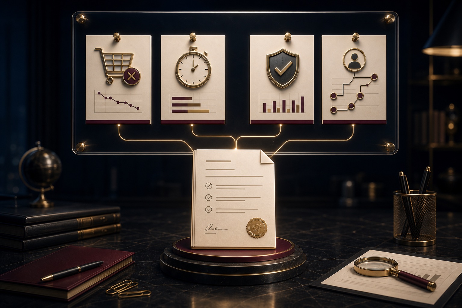 Evidence board connected to a written diagnostic document