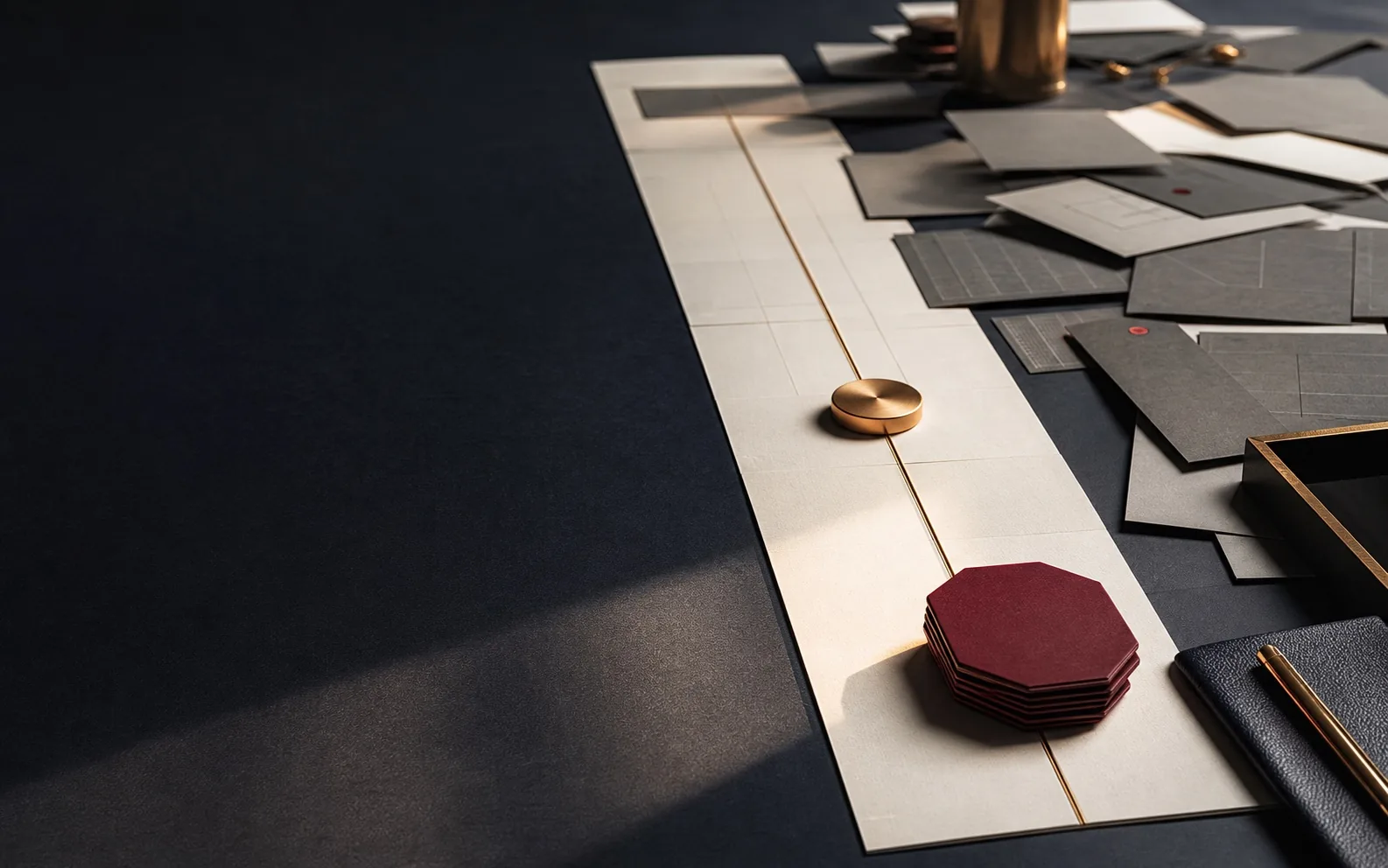 Premium planning table with weak activity cards set aside and one clean priority path