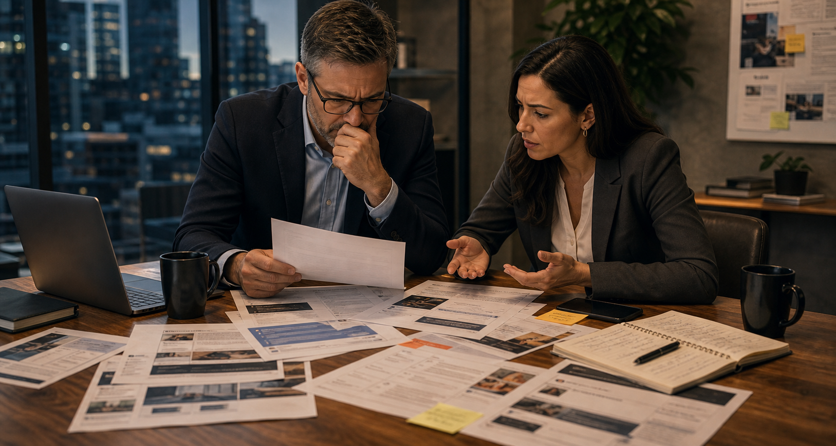 Generated business scene showing a strategist turning AI use into a controlled marketing workflow