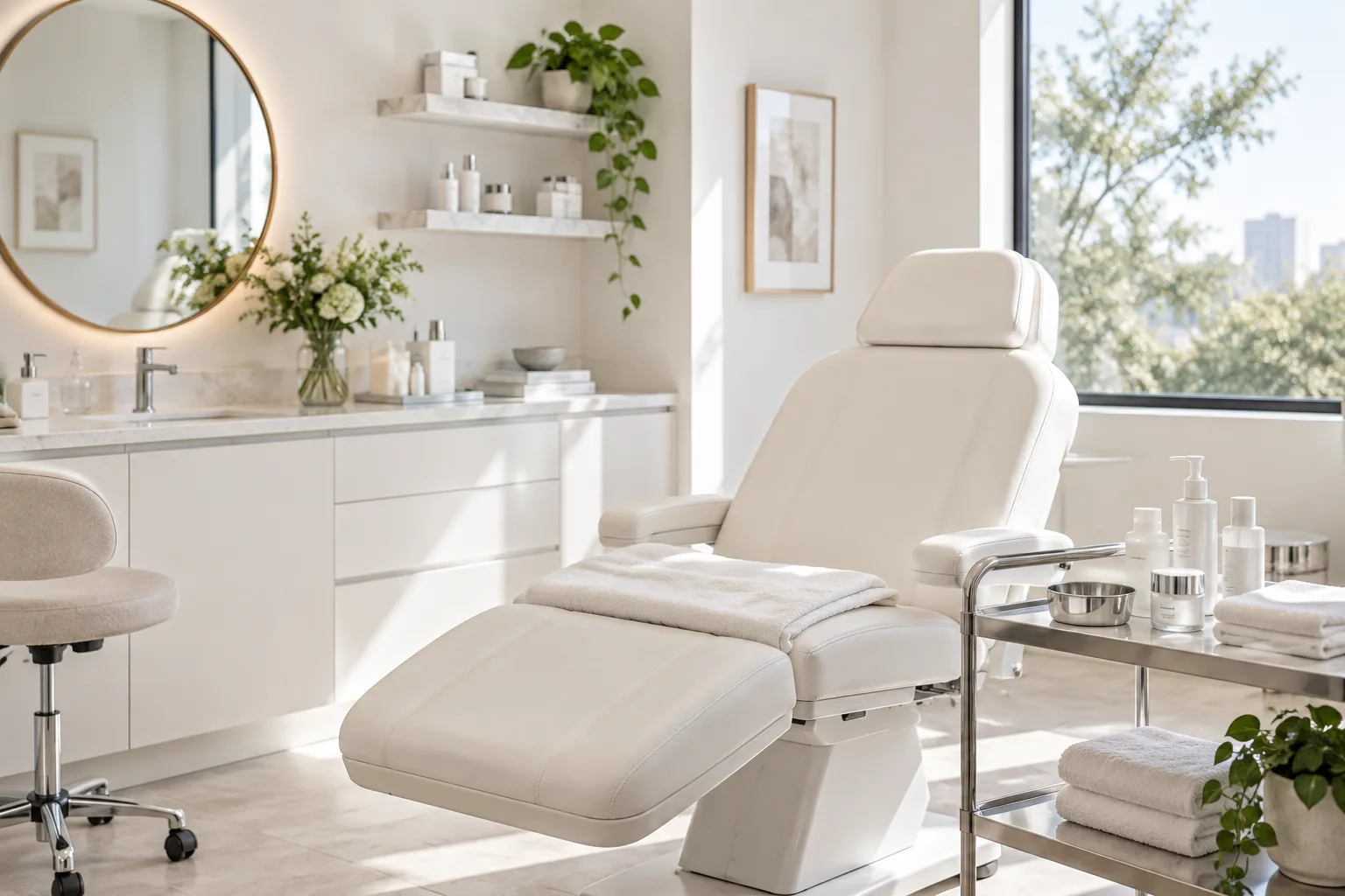 Illustrative medspa, wellness and fitness scene