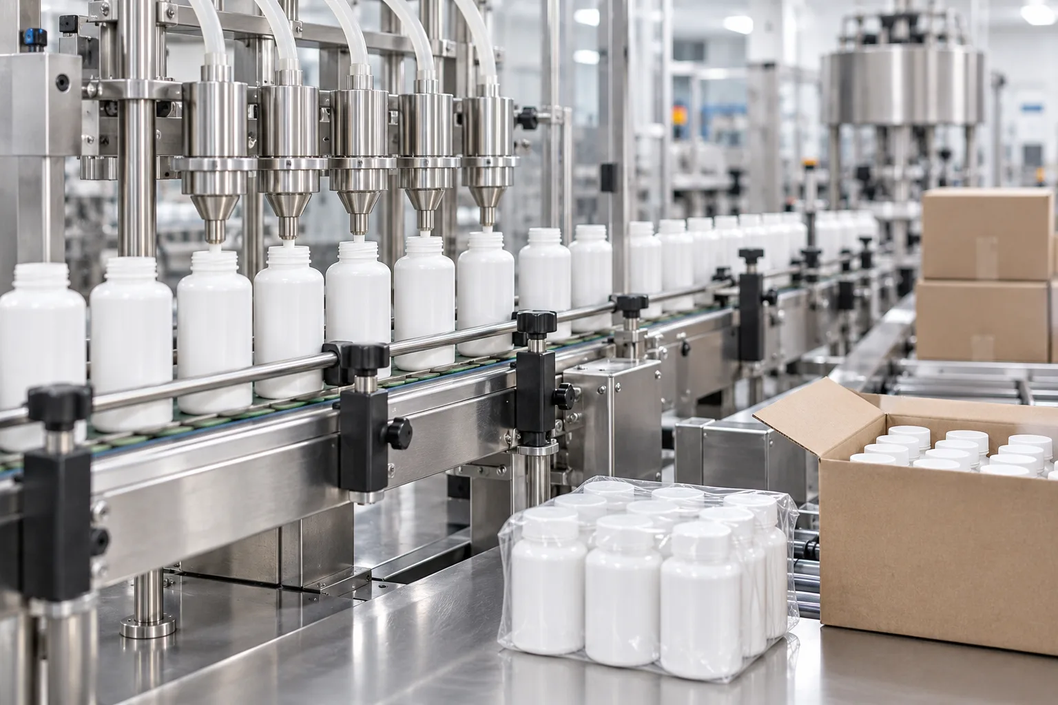 Illustrative contract filling and packaging scene