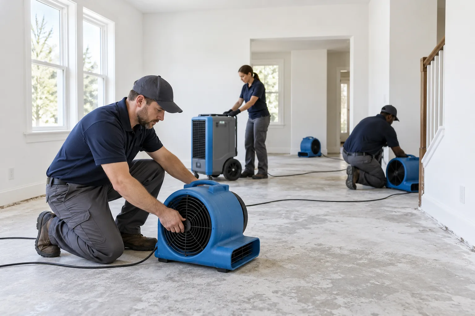 Illustrative restoration and pest-control scene