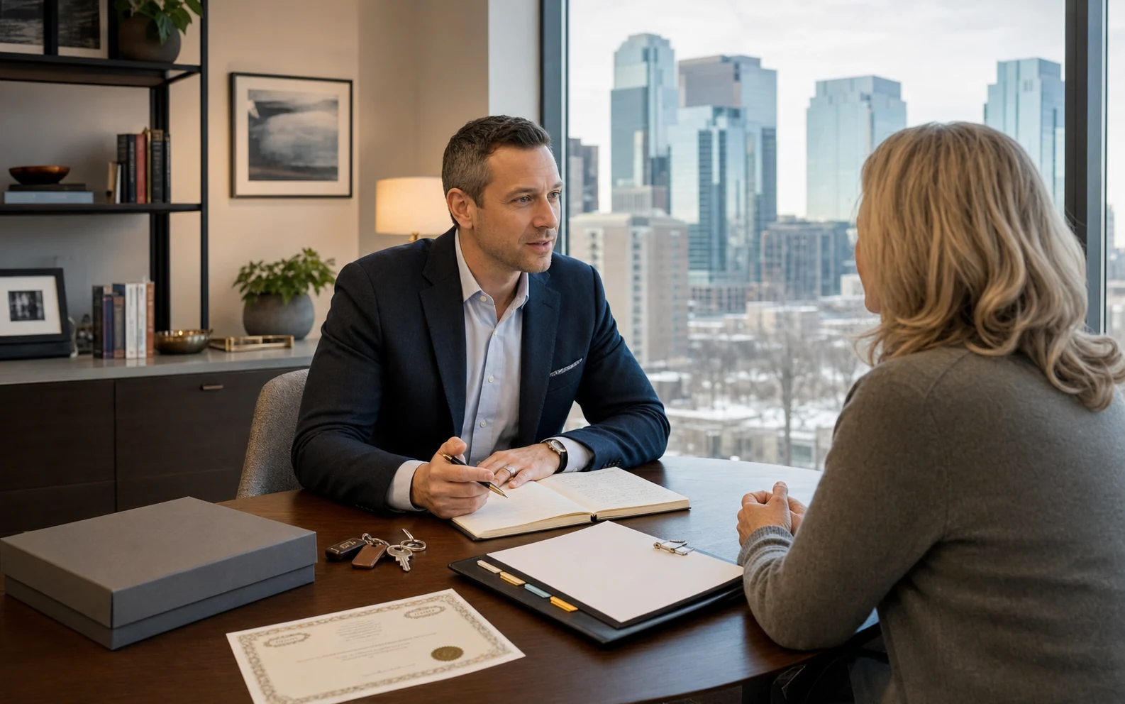 Independent Minneapolis advisory practice positioned against an institutional skyline, with a named practitioner, a defined niche, compliance-reviewed pages, and qualified first meetings