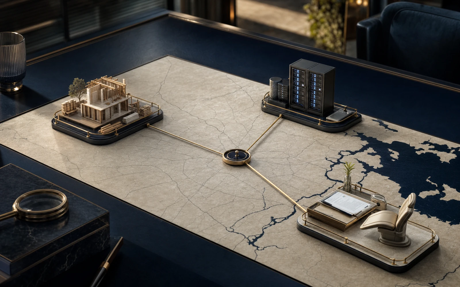 Conceptual Houston industry directory connecting construction, managed IT, and professional-service buyer paths