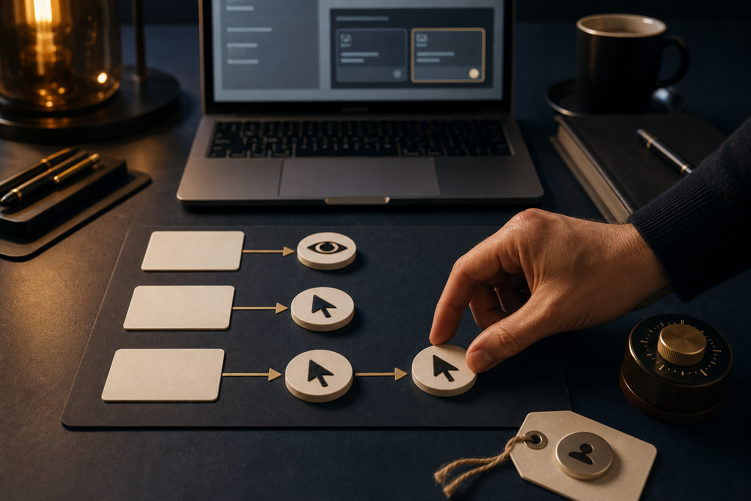 Marketing operator choosing a campaign path that connects a paid click to a completed action