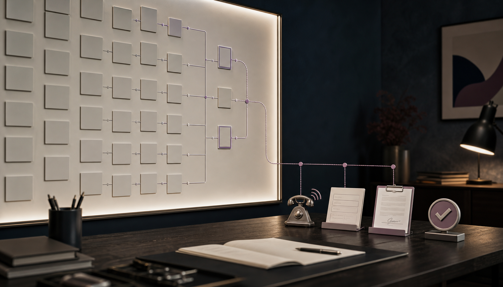 Many empty ad slots narrowing into a small set of real business outcomes: a call, request, order, and completed result