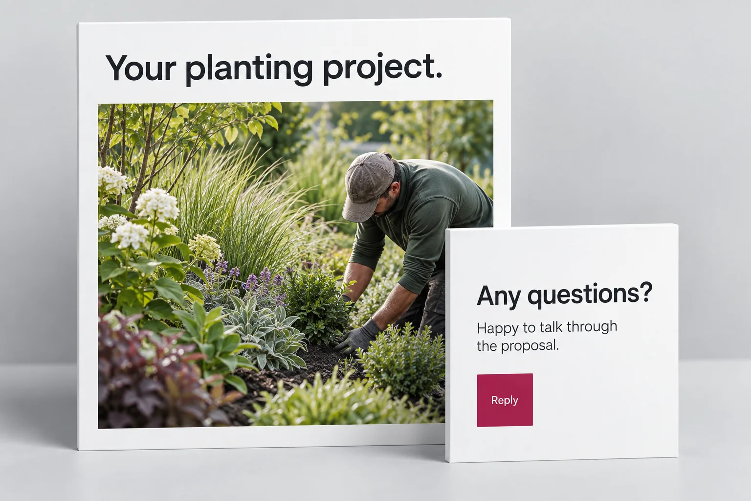Illustrative planting proposal and a short follow-up offering to answer questions.