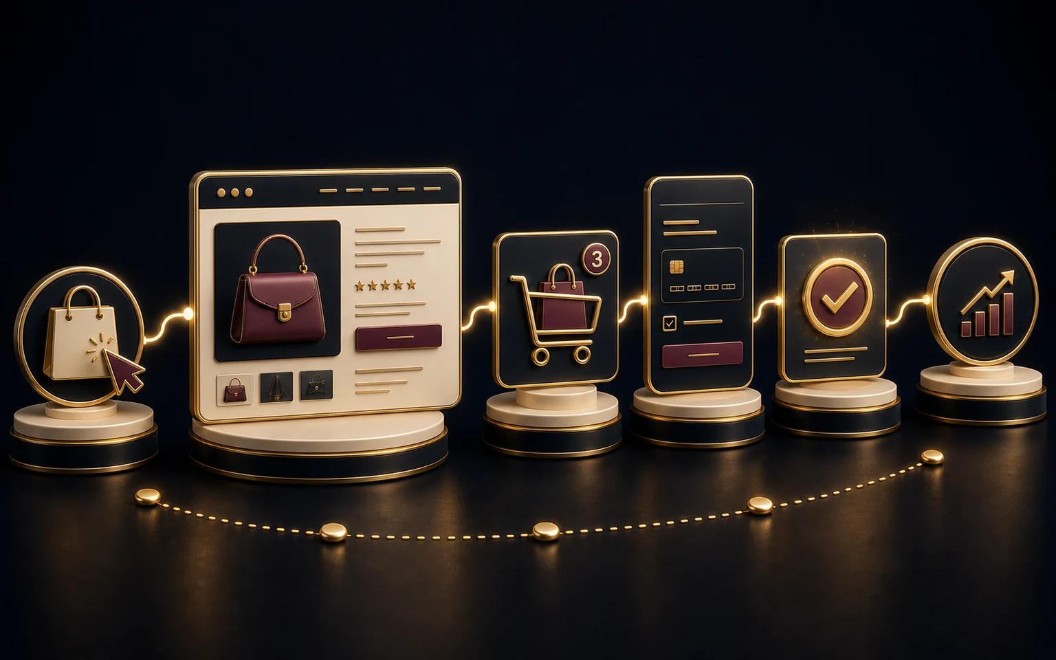 Shopify Conversion Build Shopify sales path visual showing paid traffic, product page, cart, checkout, and purchase tracking