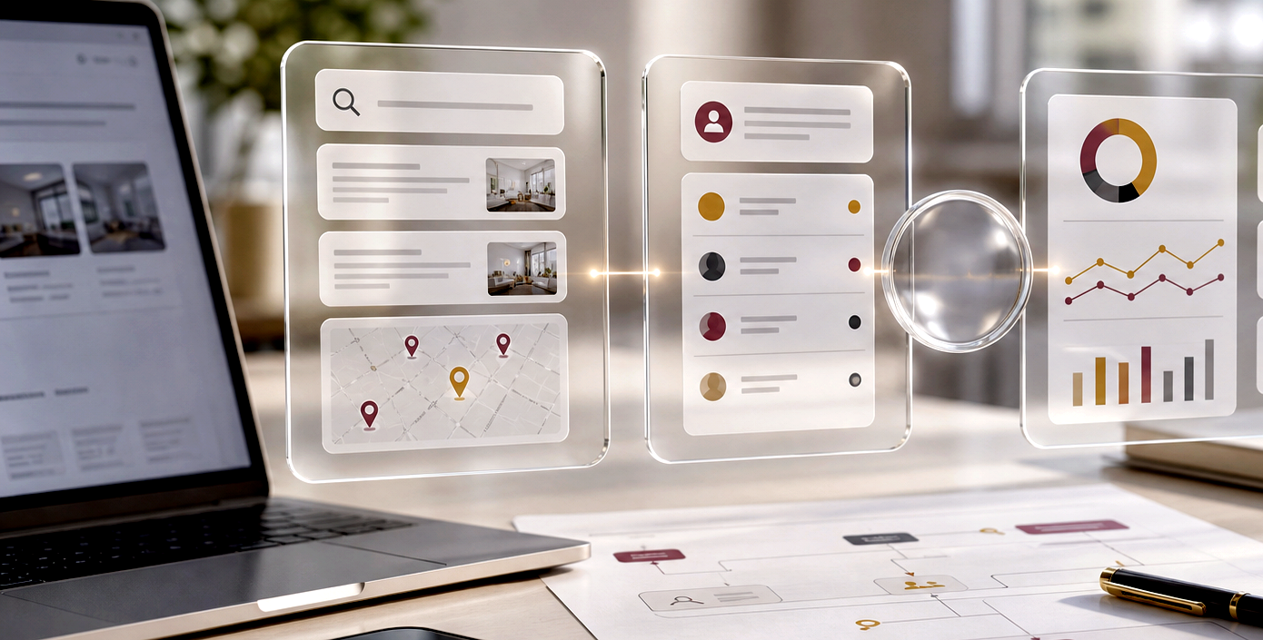 AI visibility and automation lane shown as a liquid-glass marketing surface.