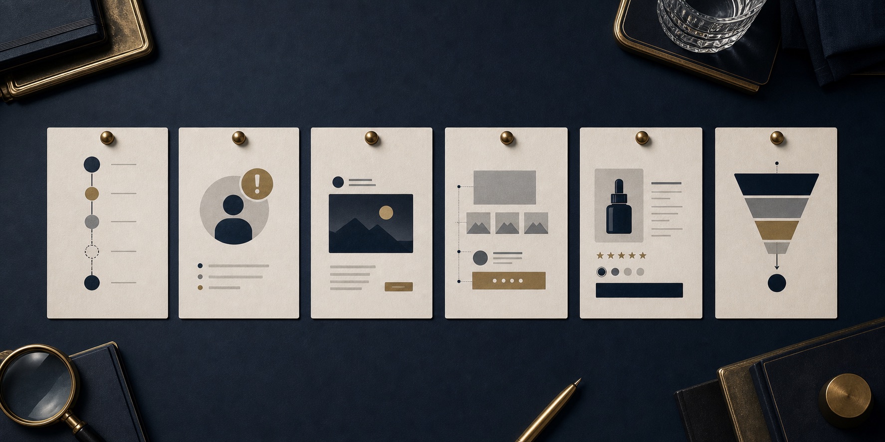 Premium icon sheet showing a story spine, buyer problem, ad promise, proof placement, Shopify product story, and funnel CTA path